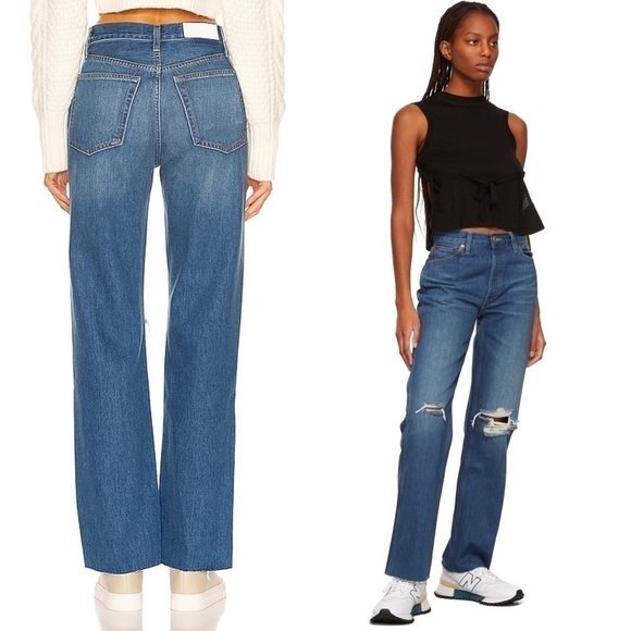 NWT RE/DONE 90s High Rise Distressed Denim Ripped Knee Straight Leg Jeans 26 - Picture 4 of 16